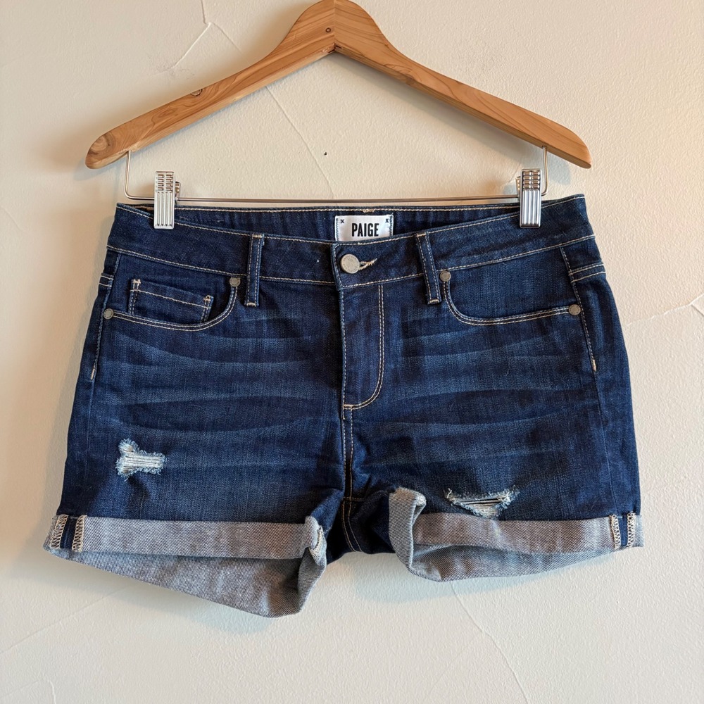 Paige‎ Jimmy Jimmy Skinny Short Dark Wash Distressed Denim Cuffed Size 28